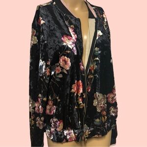 SHEIN Floral Zip Up Velvet Jacket Women 1XL